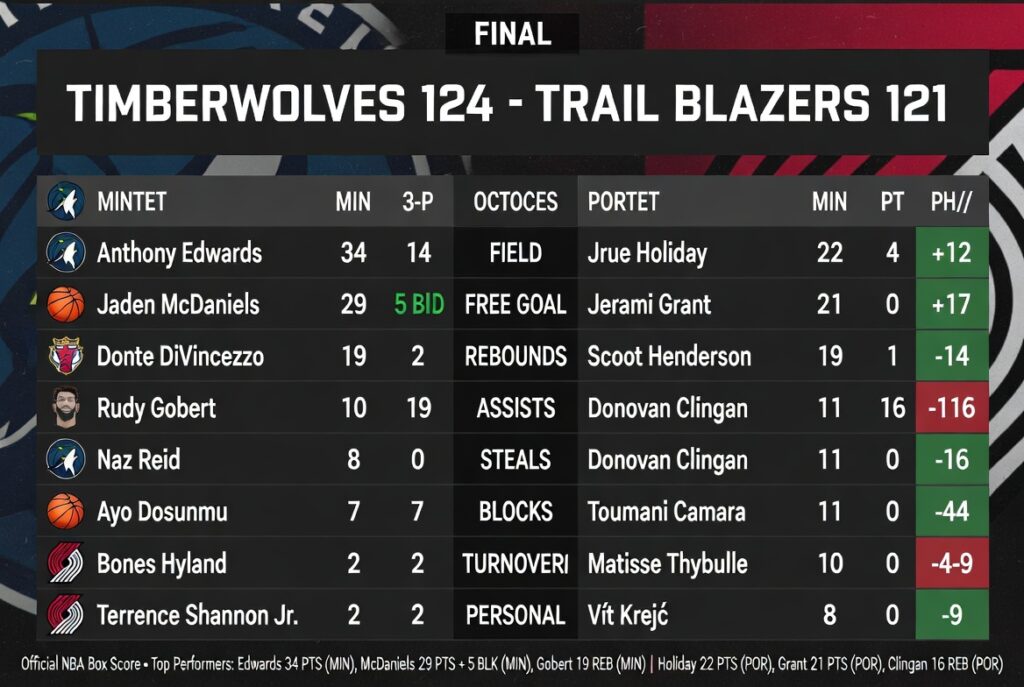 Timberwolves vs Portland Trail Blazers Match Player Stats: Full Game Analysis