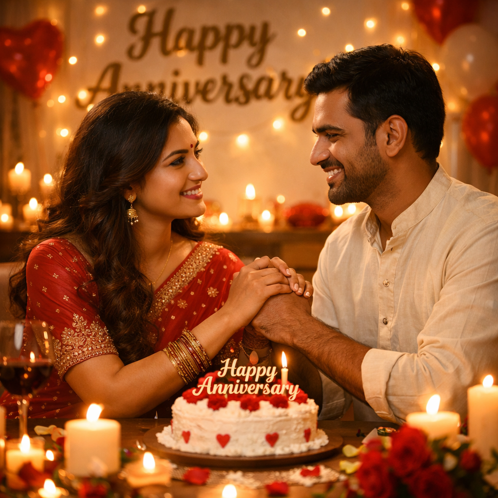 Romantic couple celebrating anniversary with love and happiness