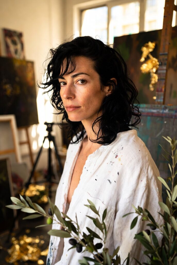 Shani Levni in her Tel Aviv studio, capturing the essence of a modern contemporary artist.